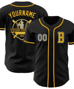 Custom Black Light Blue-Gold Authentic Baseball Jersey