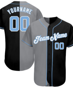 Custom Black Light Blue-Gray Authentic Split Fashion Baseball Jersey
