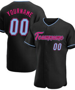 Custom Black Light Blue-Hot Pink Authentic Baseball Jersey