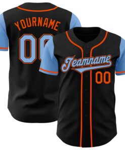 Custom Black Light Blue-Orange Authentic Two Tone Baseball Jersey