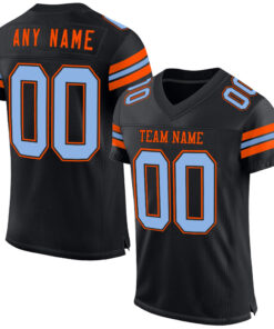 Custom Black Light Blue-Orange Mesh Authentic Football Jersey