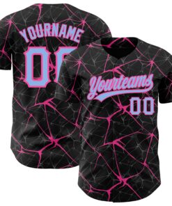 Custom Black Light Blue-Pink 3D Pattern Design Abstract Network Authentic Baseball Jersey