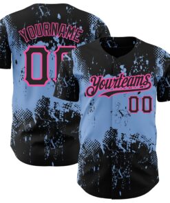 Custom Black Light Blue-Pink 3D Pattern Design Abstract Splatter Grunge Art Authentic Baseball Jersey
