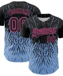 Custom Black Light Blue-Pink 3D Pattern Design Abstract Wave Authentic Baseball Jersey
