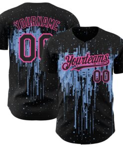 Custom Black Light Blue-Pink 3D Pattern Design Dripping Splatter Art Authentic Baseball Jersey