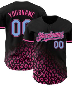 Custom Black Light Blue-Pink 3D Pattern Design Leopard Print Fade Fashion Authentic Baseball Jersey