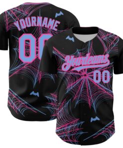 Custom Black Light Blue-Pink 3D Pattern Design Spider Web Authentic Baseball Jersey