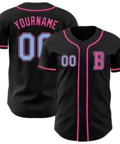 Custom Black Light Blue-Pink Authentic Baseball Jersey