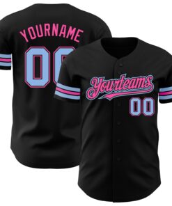 Custom Black Light Blue-Pink Authentic Baseball Jersey