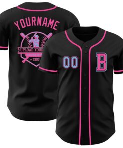 Custom Black Light Blue-Pink Authentic Baseball Jersey