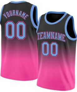 Custom Black Light Blue-Pink Authentic Fade Fashion Basketball Jersey