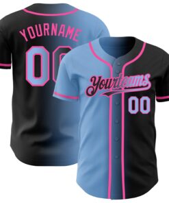 Custom Black Light Blue-Pink Authentic Gradient Fashion Baseball Jersey