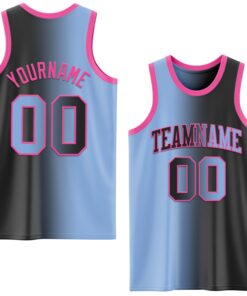 Custom Black Light Blue-Pink Authentic Gradient Fashion Basketball Jersey