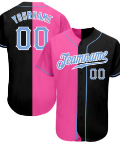 Custom Black Light Blue-Pink Authentic Split Fashion Baseball Jersey