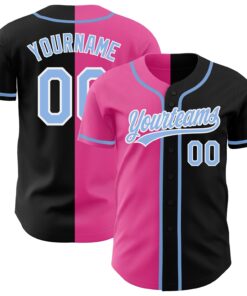 Custom Black Light Blue-Pink Authentic Split Fashion Baseball Jersey