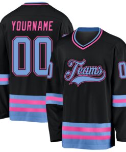 Custom Black Light Blue-Pink Hockey Jersey