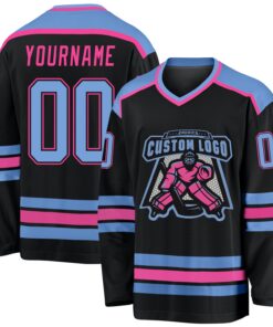 Custom Black Light Blue-Pink Hockey Jersey