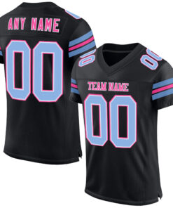 Custom Black Light Blue-Pink Mesh Authentic Football Jersey