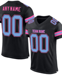 Custom Black Light Blue-Pink Mesh Authentic Football Jersey