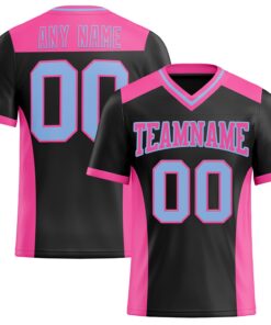 Custom Black Light Blue-Pink Mesh Authentic Football Jersey