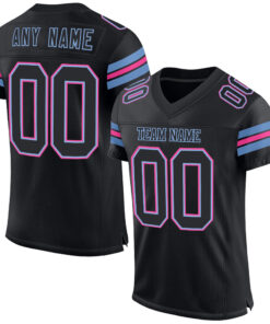 Custom Black Light Blue-Pink Mesh Authentic Football Jersey