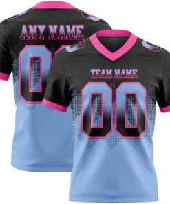 Custom Black Light Blue-Pink Mesh Authentic Gradient Square Shape Flag Football Jersey