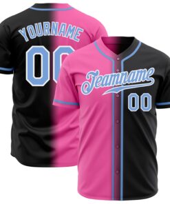 Custom Black Light Blue Pink-White Authentic Gradient Fashion Baseball Jersey