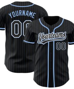 Custom Black Light Blue Pinstripe Black-White Authentic Baseball Jersey