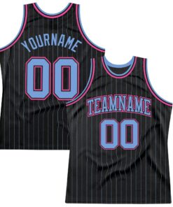 Custom Black Light Blue Pinstripe Light Blue-Pink Authentic Basketball Jersey