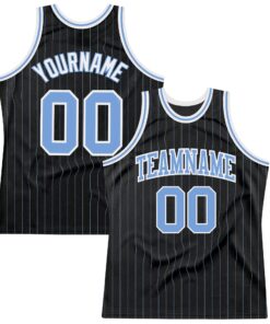 Custom Black Light Blue Pinstripe Light Blue-White Authentic Basketball Jersey