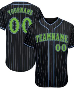 Custom Black Light Blue Pinstripe Neon Green Authentic Baseball Jersey