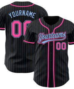 Custom Black Light Blue Pinstripe Pink Authentic Baseball Jersey