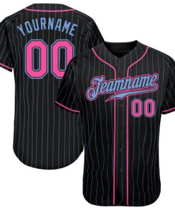 Custom Black Light Blue Pinstripe Pink-Light Blue Authentic Baseball Jersey