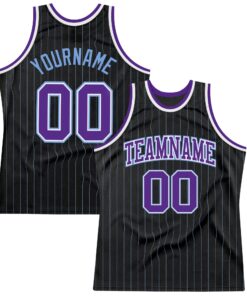Custom Black Light Blue Pinstripe Purple-Light Blue Authentic Basketball Jersey