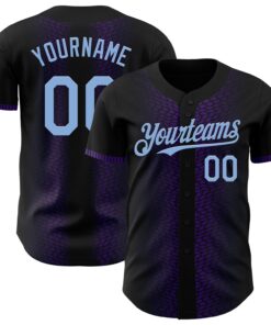 Custom Black Light Blue-Purple 3D Pattern Design Geometric Shapes Authentic Baseball Jersey