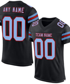 Custom Black Light Blue-Red Mesh Authentic Football Jersey