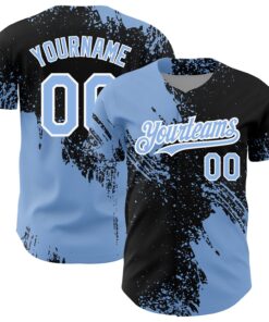 Custom Black Light Blue-White 3D Pattern Design Abstract Brush Stroke Authentic Baseball Jersey