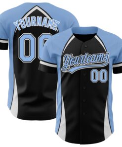 Custom Black Light Blue-White 3D Pattern Design Curve Solid Authentic Baseball Jersey