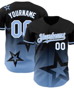Custom Black Light Blue-White 3D Pattern Design Gradient Style Twinkle Star Authentic Baseball Jersey