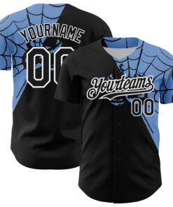 Custom Black Light Blue-White 3D Pattern Design Spider Web Authentic Baseball Jersey