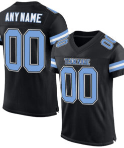 Custom Black Light Blue-White Mesh Authentic Football Jersey