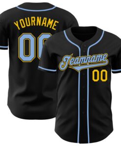 Custom Black Light Blue-Yellow Authentic Baseball Jersey