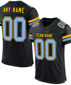 Custom Black Light Blue-Yellow Mesh Authentic Football Jersey