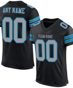 Custom Black Light Gray-Panther Blue Mesh Authentic Football Jersey