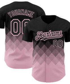 Custom Black Light Pink 3D Pattern Design Gradient Square Shapes Authentic Baseball Jersey