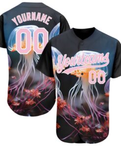 Custom Black Light Pink-White 3D Pattern Design Jellyfish Underwater Life Authentic Baseball Jersey