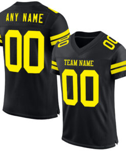 Custom Black Light Yellow Mesh Authentic Football Jersey