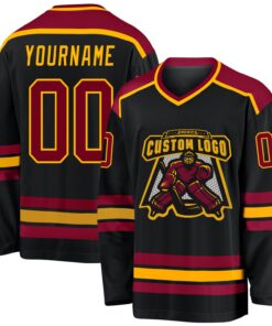 Custom Black Maroon-Gold Hockey Jersey