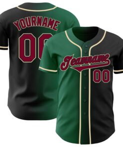 Custom Black Maroon Kelly Green-Cream Authentic Gradient Fashion Baseball Jersey