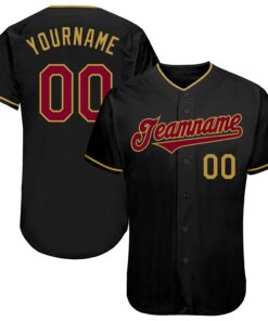 Custom Black Maroon-Old Gold Authentic Baseball Jersey